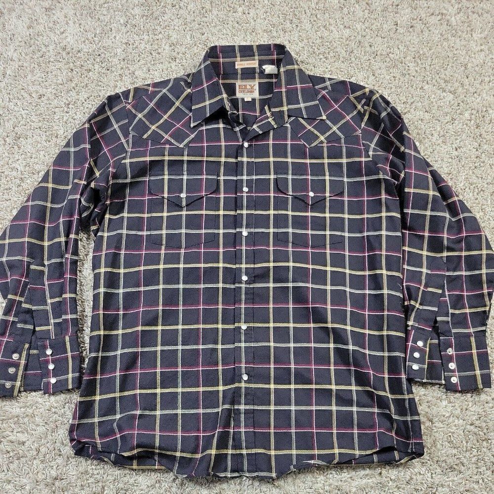 Ely Cattleman Shirt Mens 16/32 Button Up Plaid Multicolor Long Sleeve